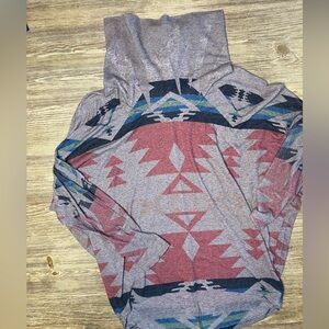 Enti. Brown multi colored. Spandex/knit Cowl Neck Sweater. L